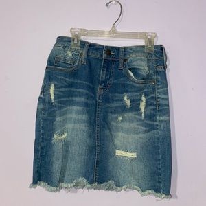 High waisted jean skirt, rips,